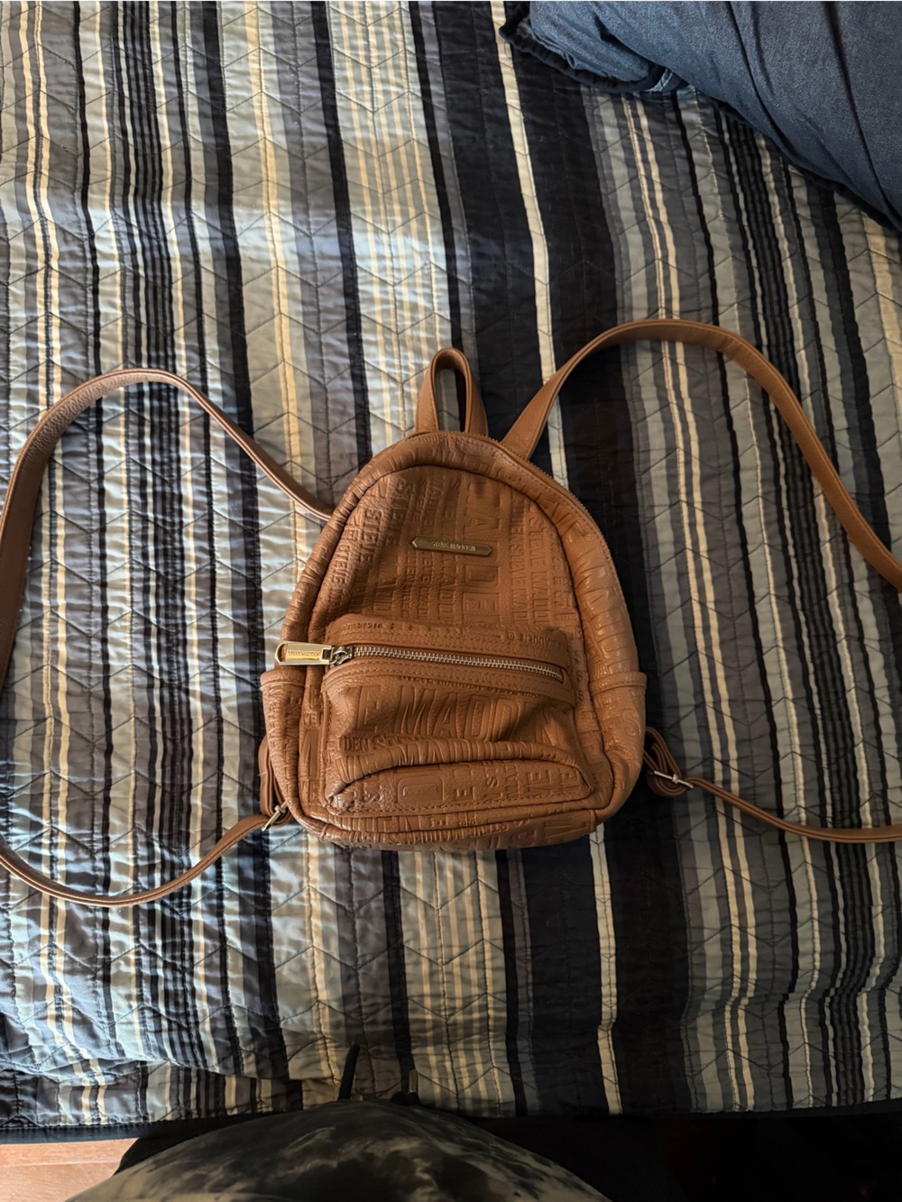 Steve Madden Tan Embossed Leather Mini Backpack Crossbody